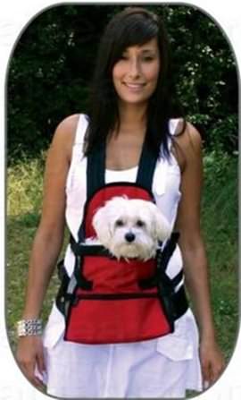 Sac ventral rouge, transport petit chien ou chat - CANISLANA